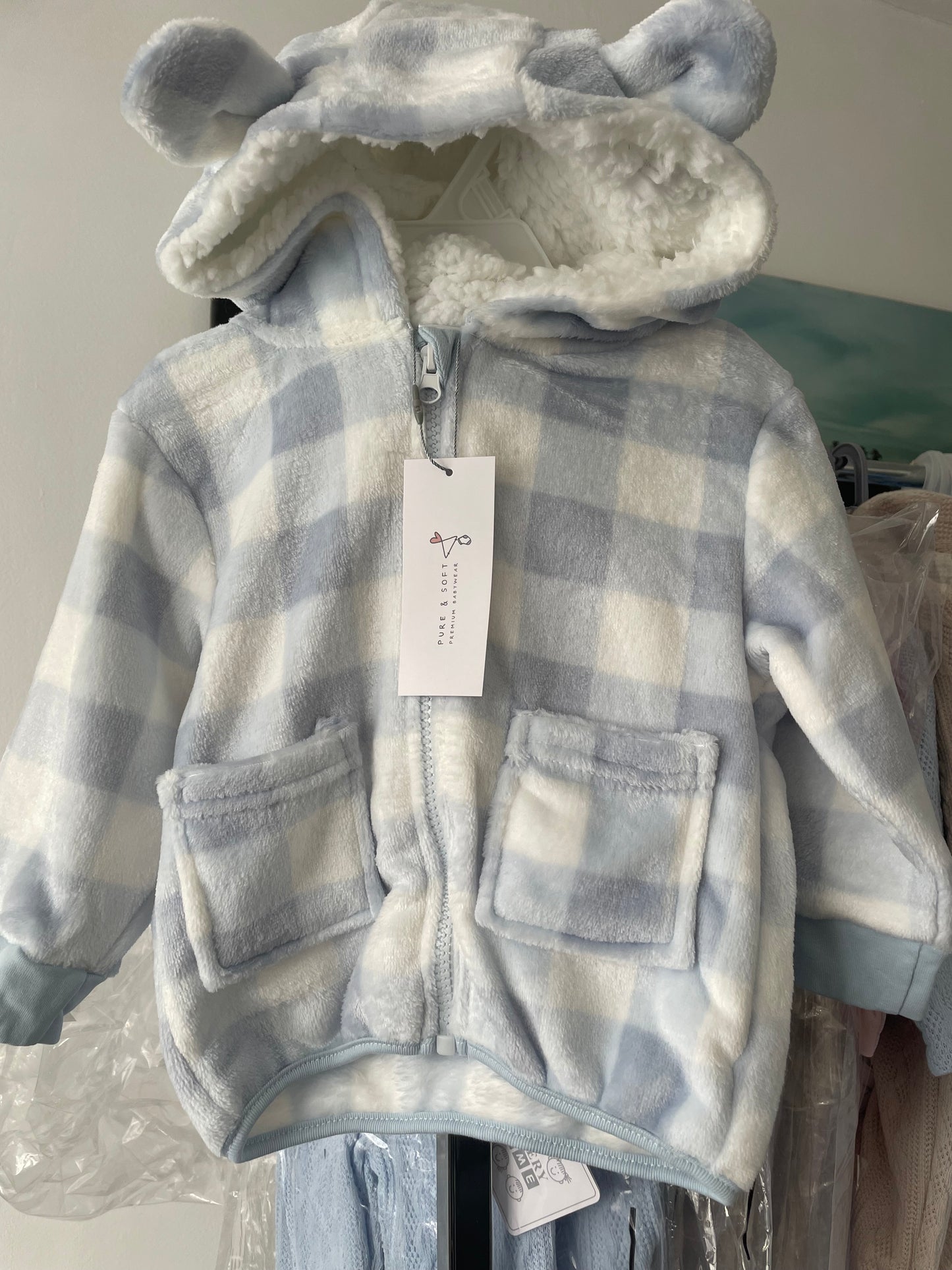 Blue Gingham Sherpa Lined Coat