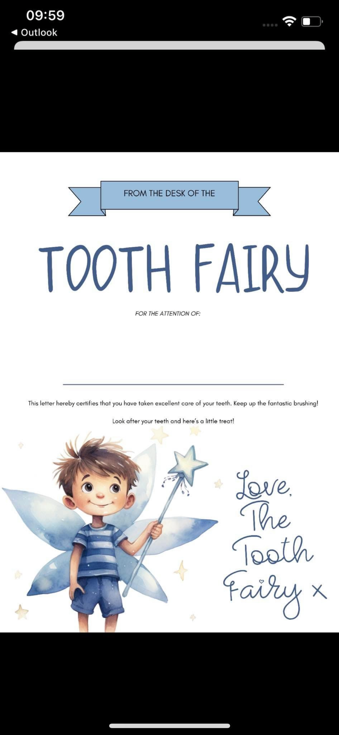 Tooth fairy letter