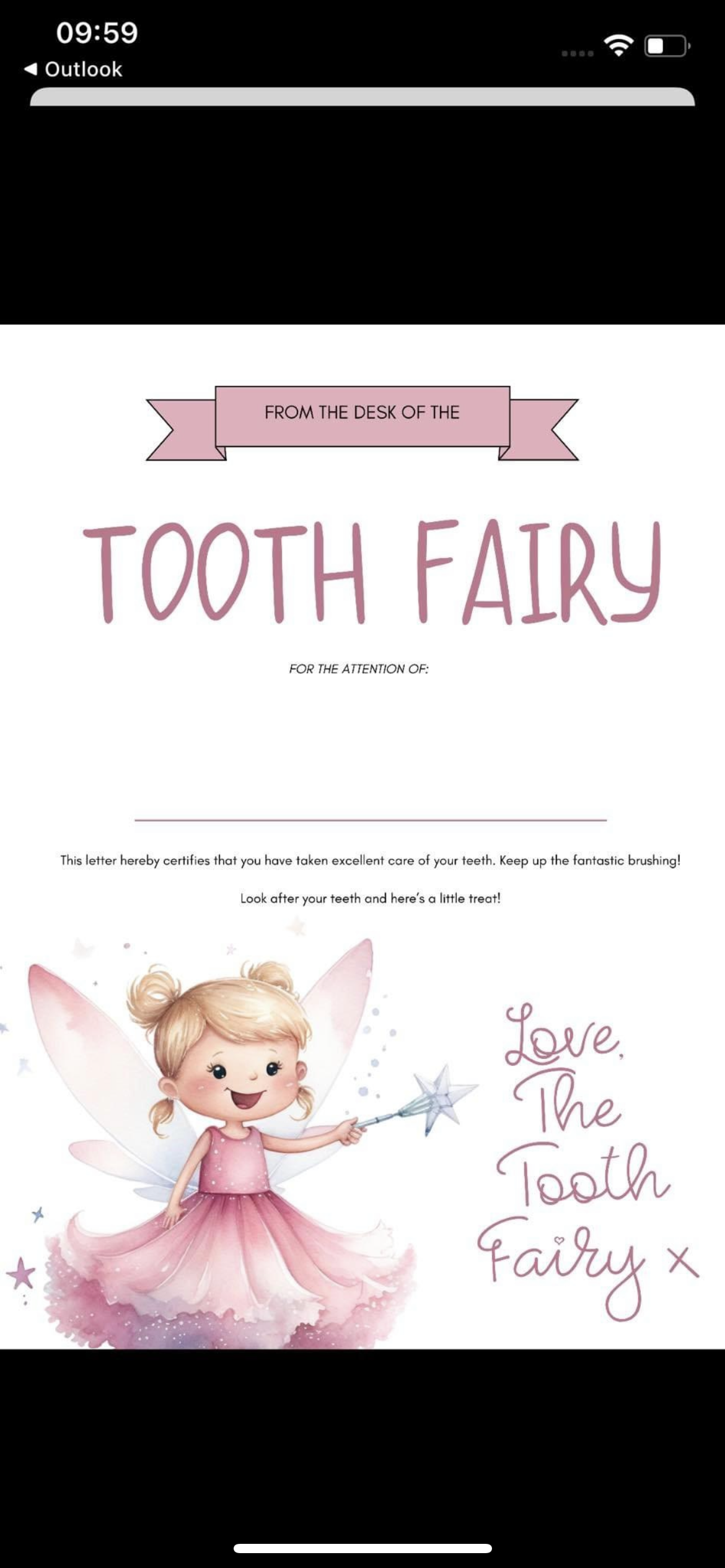 Tooth fairy letter