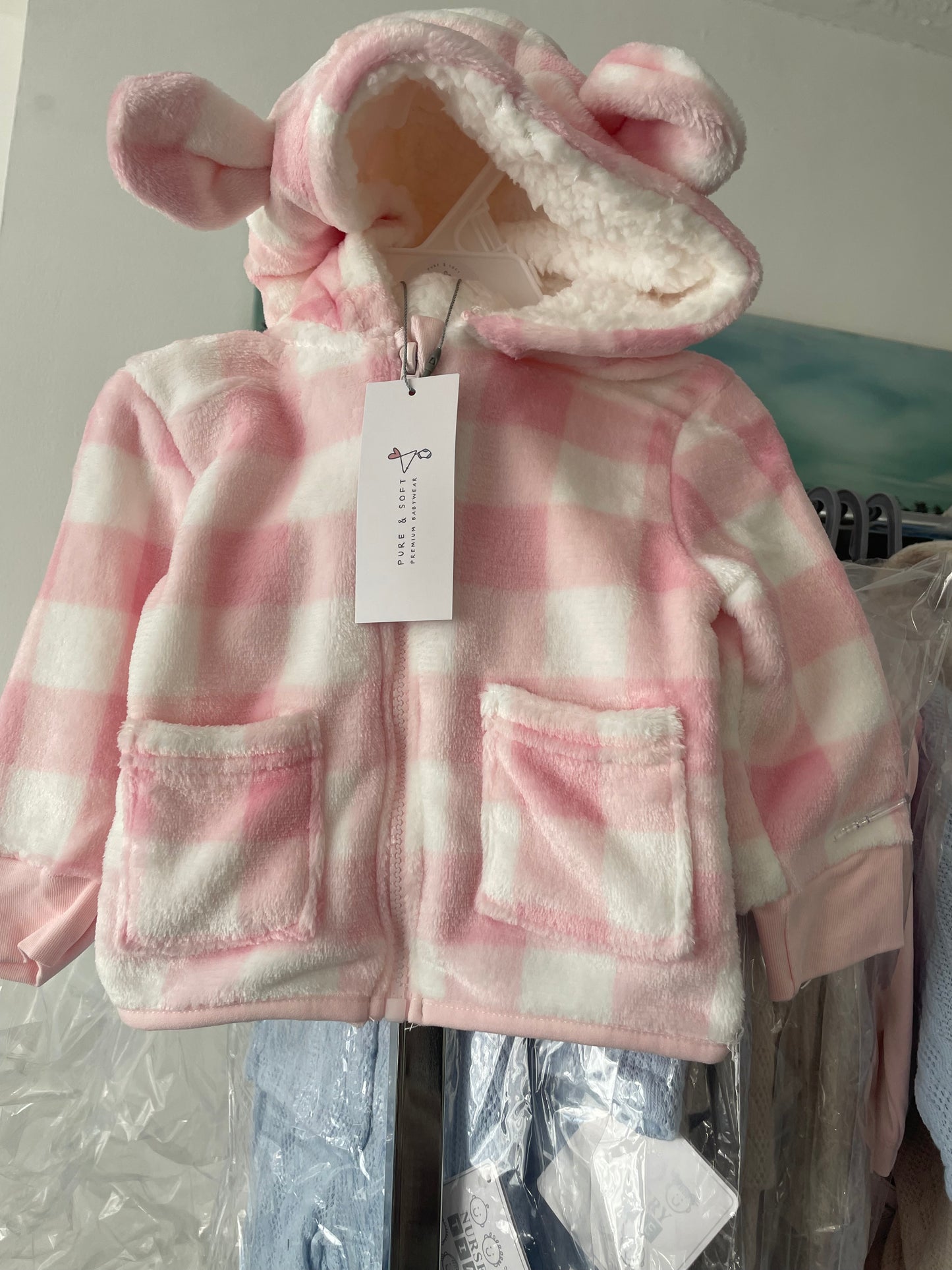 Pink Gingham Sherpa Lined Coat