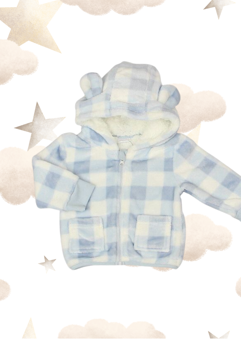 Blue Gingham Sherpa Lined Coat