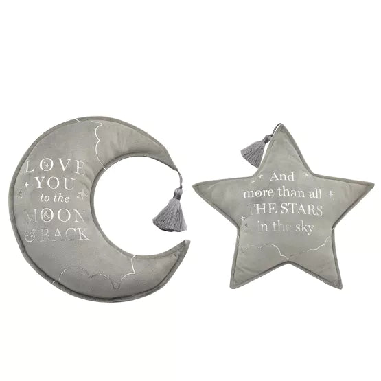 Velvet Moon & Star Cushion 32cm Grey