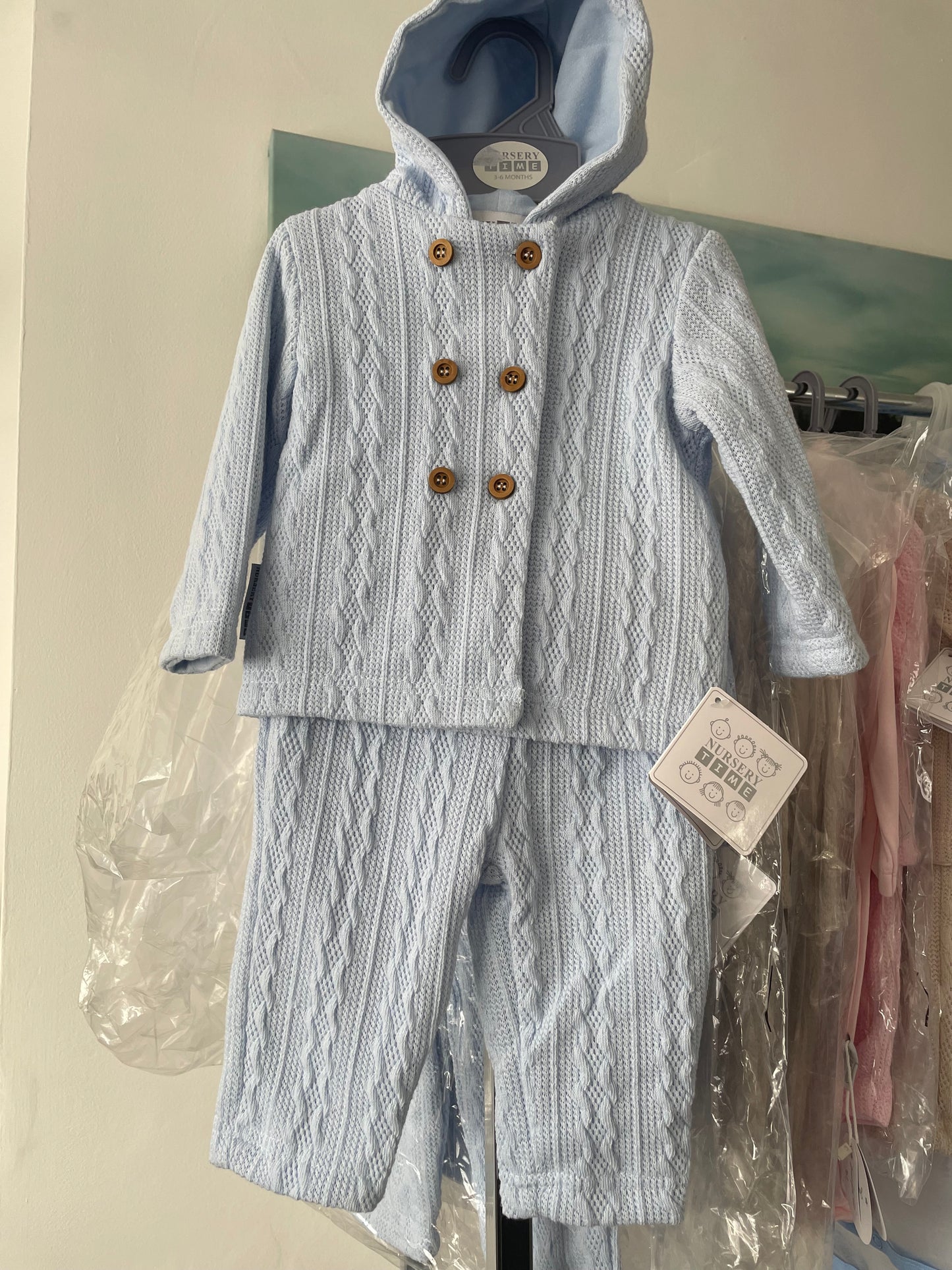 Blue Cable Knit 2PC Outfit Set NB-6M