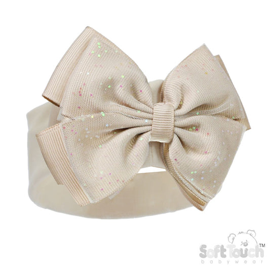 Beige Glitter Bow Headband