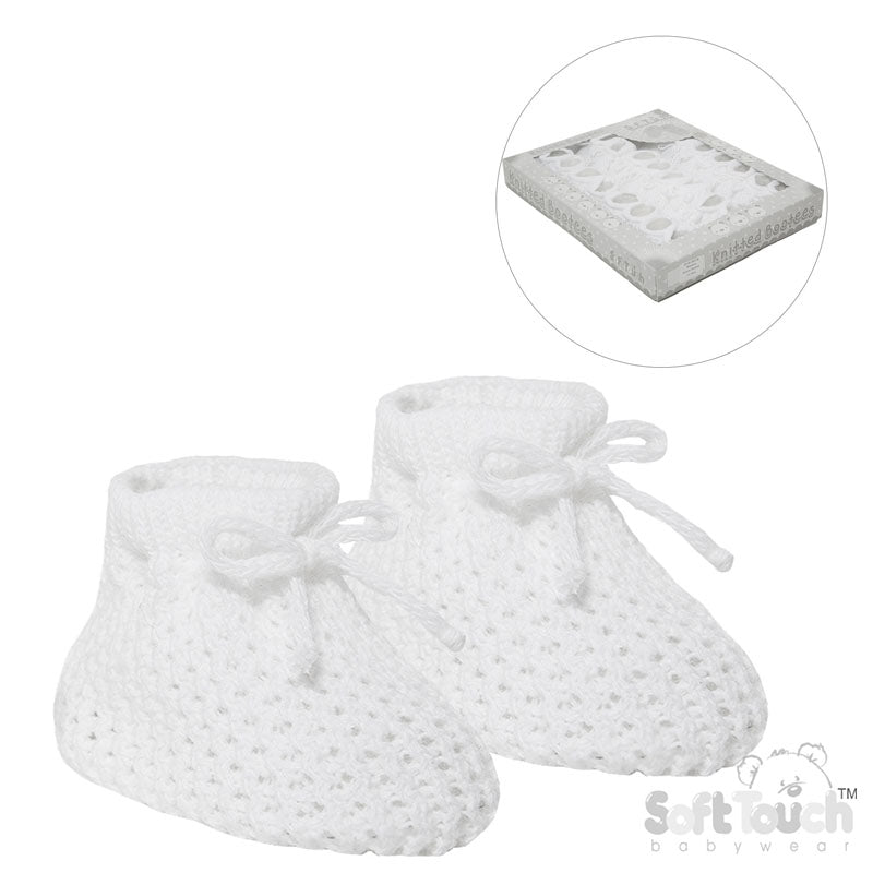 White Knitted Bow Booties NB