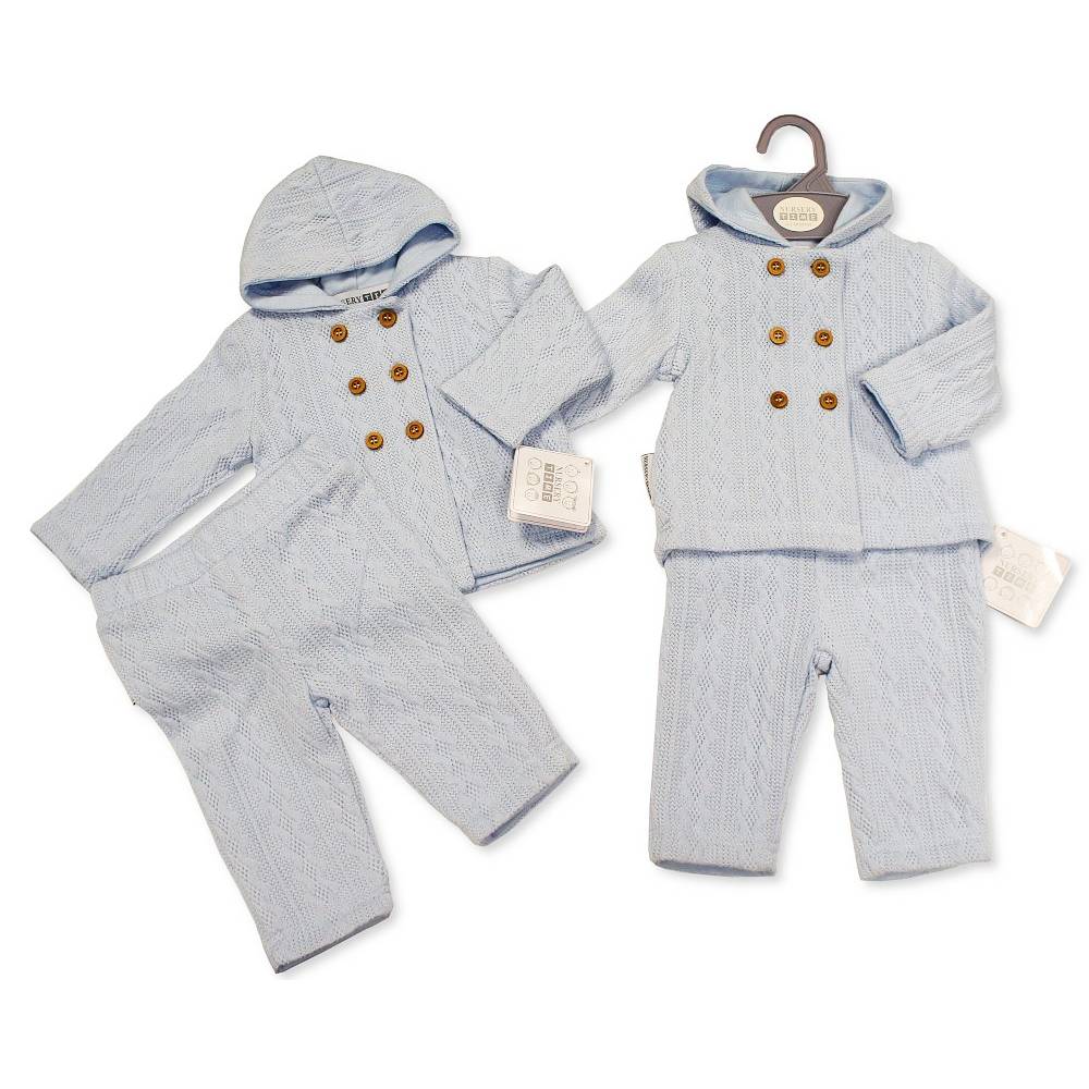 Blue Cable Knit 2PC Outfit Set NB-6M