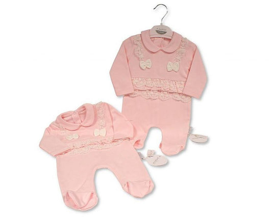 Coral Bow & Lace Sleepsuit 0-6M