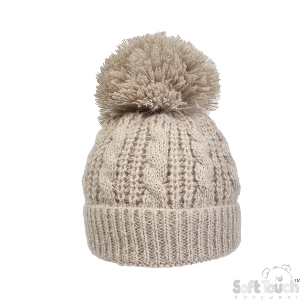 Biscuit Chain Knit PomPom Hat NB-12M