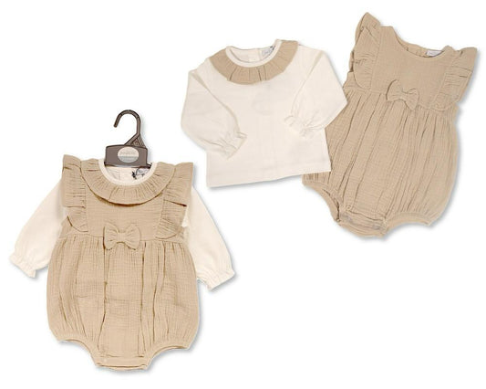 Camel 2PC Frilly Bow Romper & Top Outfit 0-12M