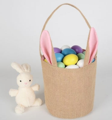 Easter Jute Bucket With Pink Ears 22 X 20cm