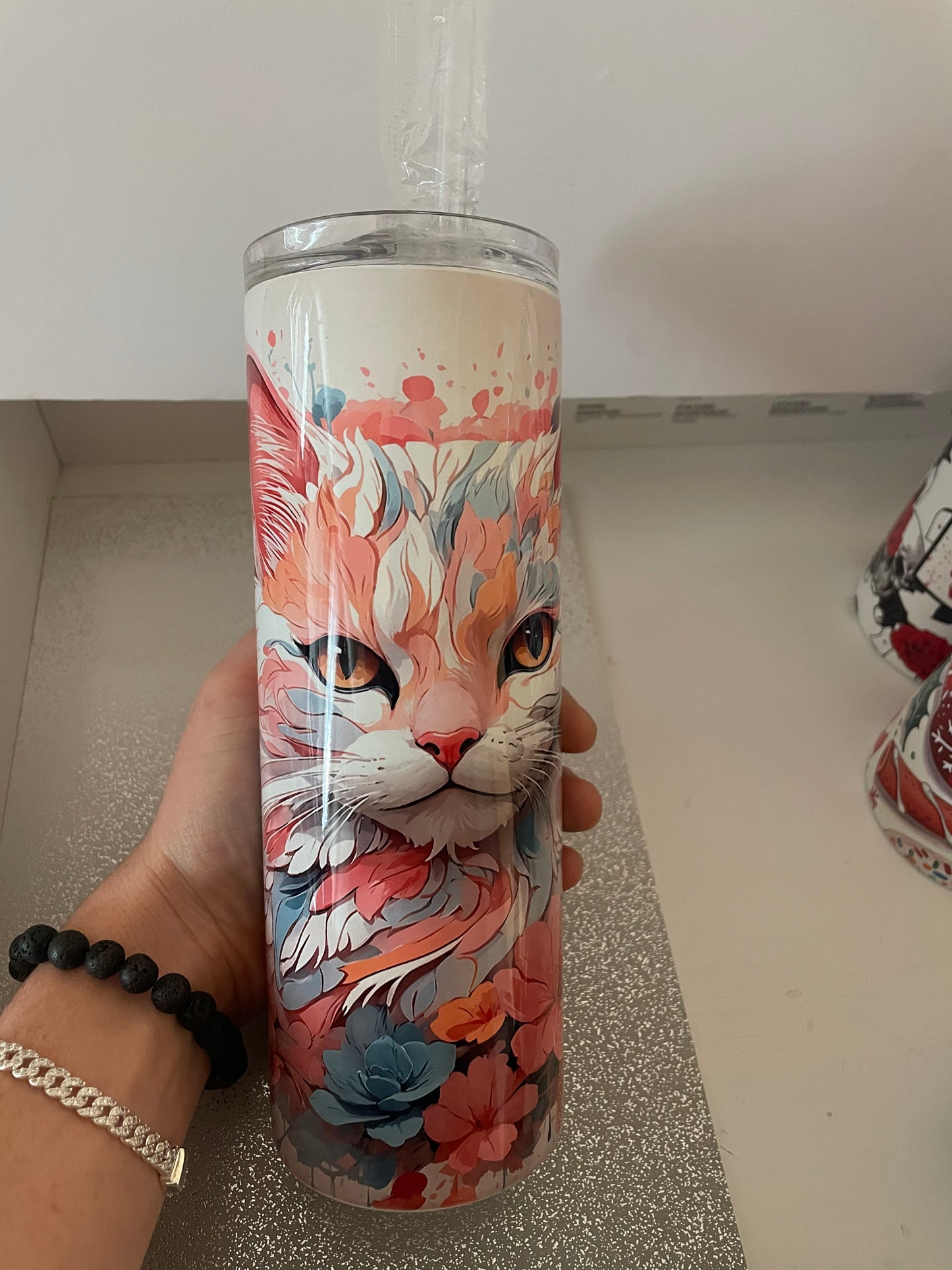 20oz tumbler pink cat design