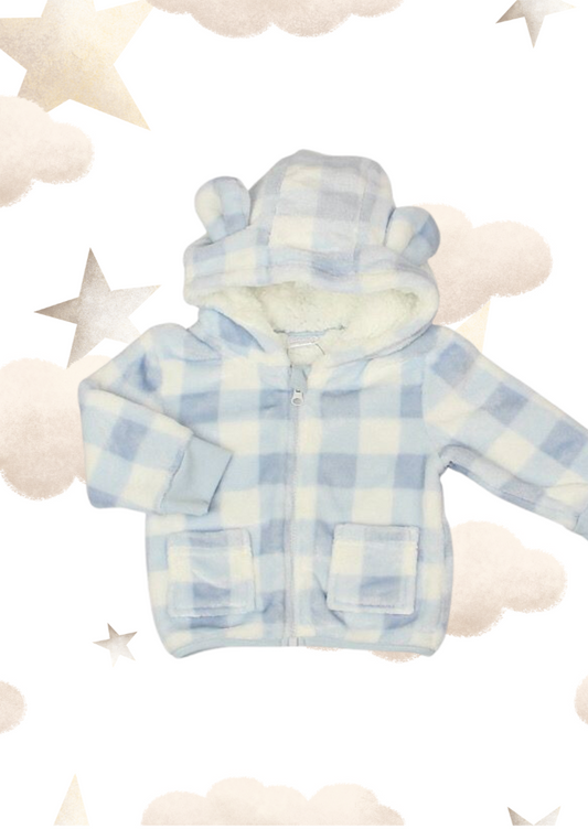 Blue Gingham Sherpa Lined Coat