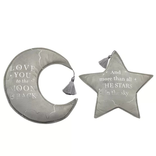 Velvet Moon & Star Cushion 32cm Grey