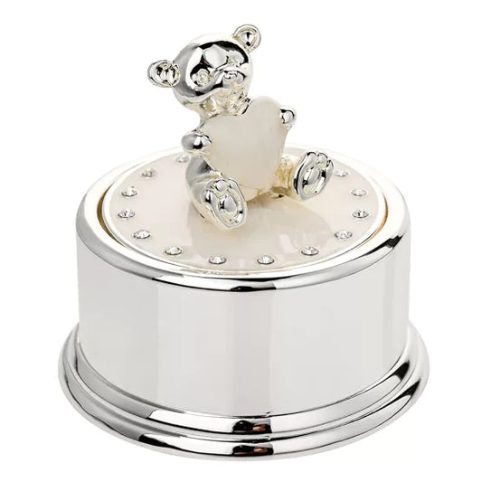 Bambino Silverplated Round Music Box - Teddy