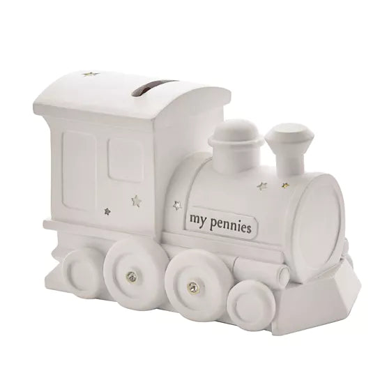 Bambino White Resin Money Box - Train