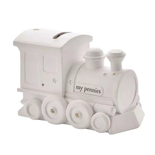 Bambino White Resin Money Box - Train