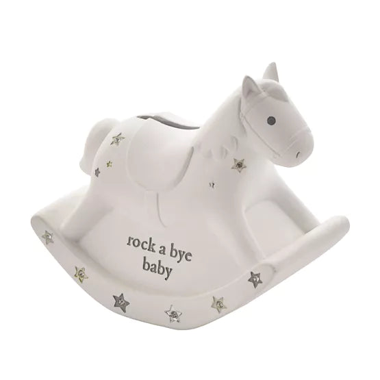 Bambino White Resin Money Box - Rocking Horse