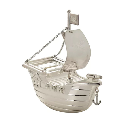 Bambino Silver Plated Money Box - Pirate Ship