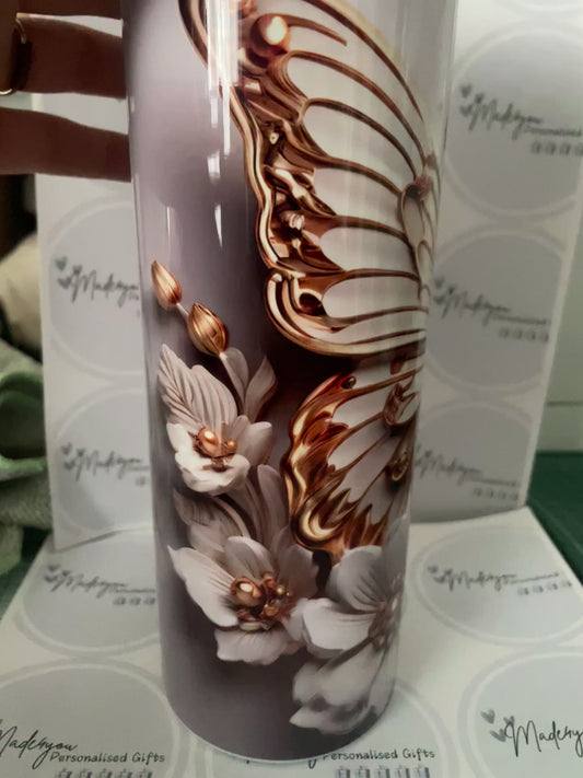 3D white and gold design tumbler